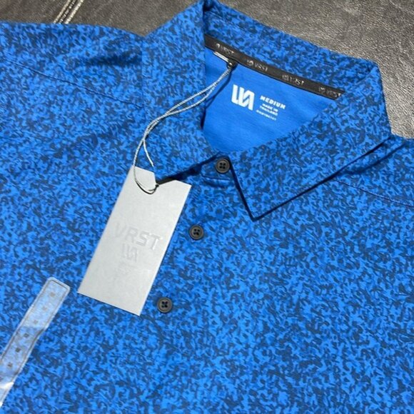 Vrst Men's Blue Pebble Street Print Golf Polo T-Shirt - Picture 5 of 7